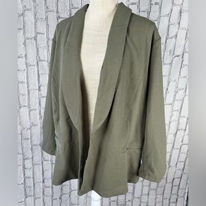 Macy’s Bar III Essentials Blazer Womens 4X Dusty Olive Open Front Ruched Sleeve